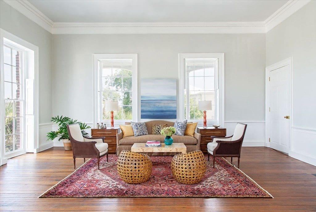 living room with animal print pillow