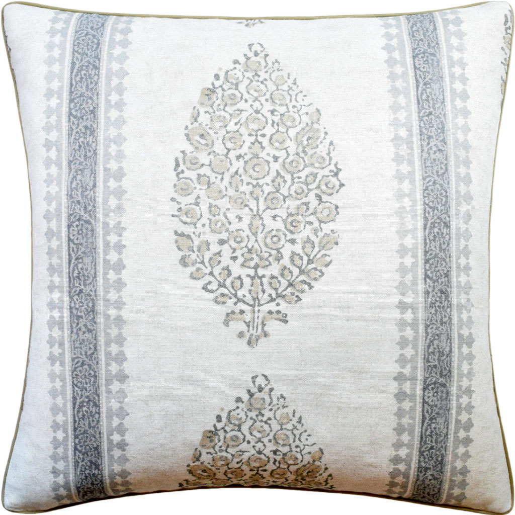 White pillow with silver gray exotic pattern