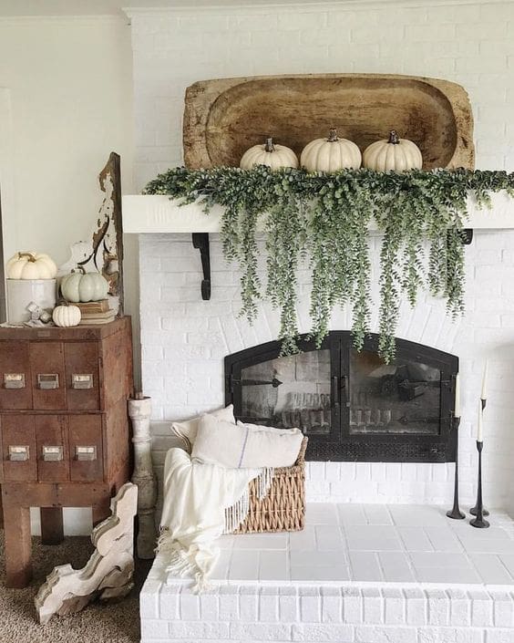 White Pumpkin Candle Mantle