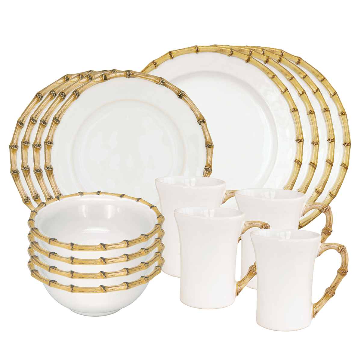 Bringing a sense of rustic home decor to your dinner table, this 16 piece Bamboo Tableware set provides service for four dinner guests.