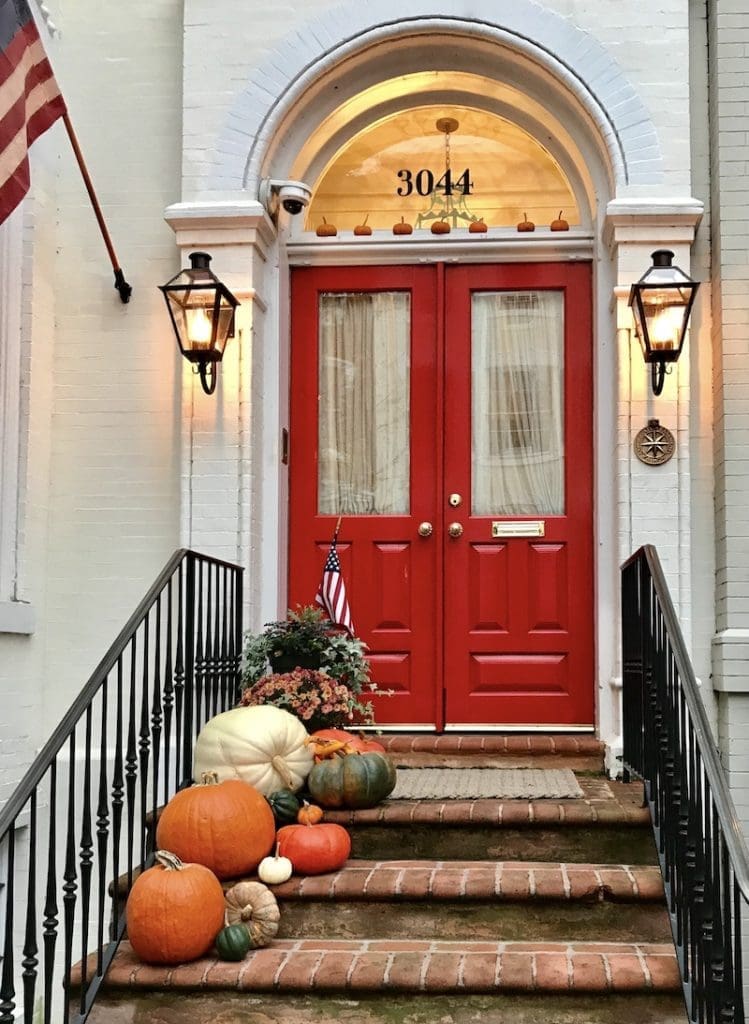 Pumpkins as front porch decor