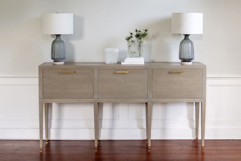 A runner table from Charleston furniture store GDC repurposed as a coffee area